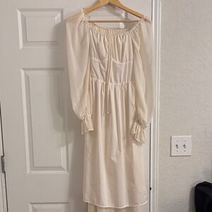 Cream Off-Shoulder Long Sleeve Dress